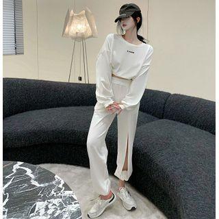 Loose-fit Drawstring Cropped Sweatshirt / Cutout Harem Pants