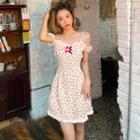 Cold Shoulder Floral Print Lace Trim Mini A-line Dress
