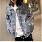 Flower Print Loose-fit Denim Jacket
