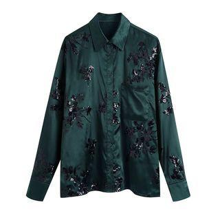 Floral Sequin Long-sleeve Shirt