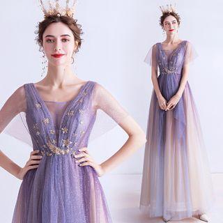 Cap-sleeve Mesh A-line Wedding Gown