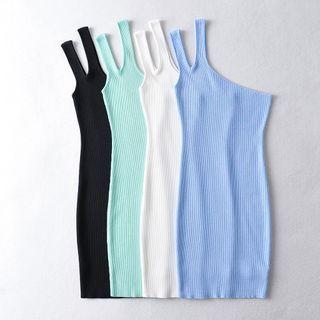 One-shoulder Ribbed Sheath Dress