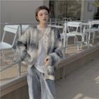 Two Tone Button-up Cardigan / High-waist Plain Corduroy Straight-cut Pants