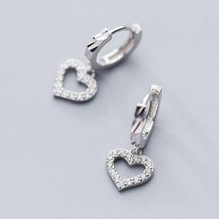 Rhinestone Heart 925 Sterling Silver Drop Earring S925 Silver - Silver - One Size