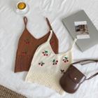 Cherry Embroidered V-neck Cut Out Knit Tank Top