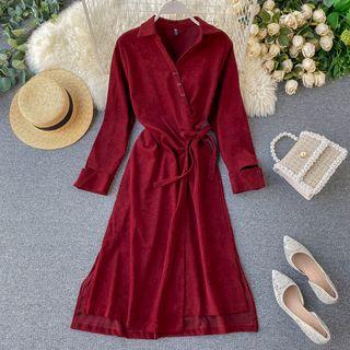 Side-buttoned Midi A-line Shirtdress