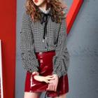 Houndstooth Frill Collar Blouse