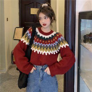 Jacquard Sweater Top - Red - One Size