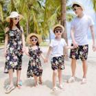 Family Matching Short-sleeve Cold-shoulder Dress/ Short-sleeve T-shirt/ Drawstring Shorts