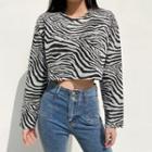 Long-sleeve Cropped Zebra Print T-shirt