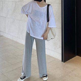 Long-sleeve Twisted Back Tee / High-waist Pants