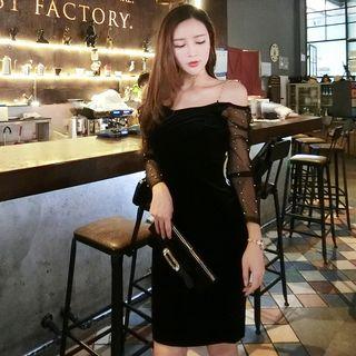 Embellished Velvet Off-shoulder Sheath Dress