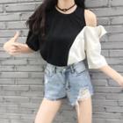 Color Panel Cut Out Detail Short Sleeve Shirt