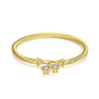 Fashion Simple Plated Gold Geometric Texture Cubic Zircon Bangle Golden - One Size