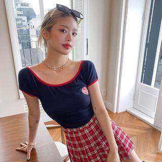 Heart-patch Cropped Ringer T-shirt