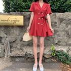 V-neck Ribbon Accent Mini Dress