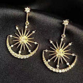 Sun Sterling Silver Ear Stud 1 Pair - Gold - One Size