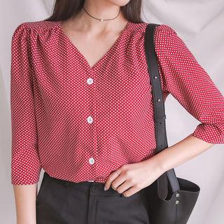 3/4-sleeve Polka-dot Blouse