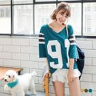 Baseketball Font Printed V-neck Tee