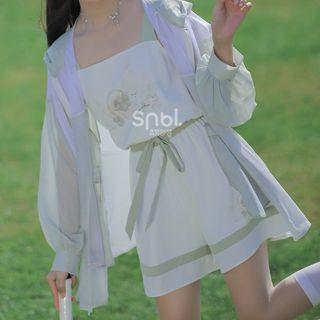Cartoon Print Camisole Top / Wide Leg Shorts / Hooded Zip Jacket