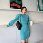 Puff-sleeve Boatneck Knit Dress