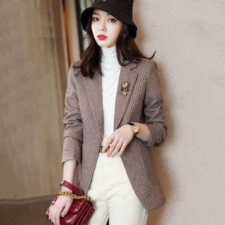 Houndstooth Blazer / Long-sleeve Mock-neck Top / Set