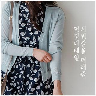V-neck Perforated-detail Cardigan