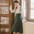 Bell-sleeve Blouse + Plain Jumper Skirt