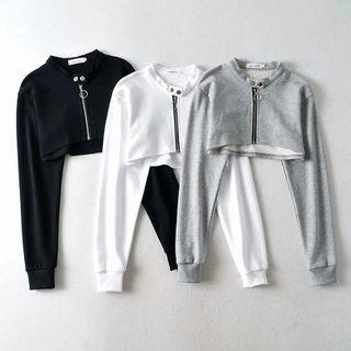 Stand-collar Zip Cropped Pullover