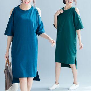 Plain Off-shoulder Asymmetrical Dress