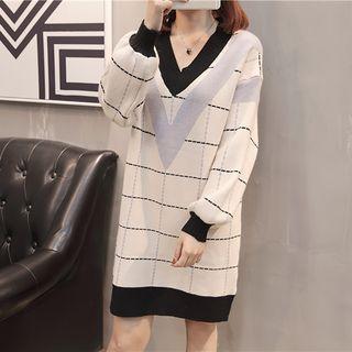 Long-sleeve Plaid Knit Dress