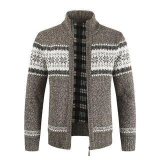 Snowflake Print Zip-up Cardigan