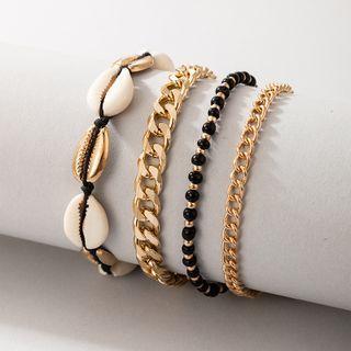 Set Of 4: Anklet 20193 - Set Of 4 - Gold & Black - One Size