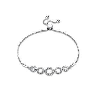 925 Sterling Silver Simple Ring Bracelet With Austrian Element Crystal Silver - One Size