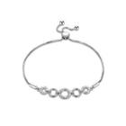 925 Sterling Silver Simple Ring Bracelet With Austrian Element Crystal Silver - One Size