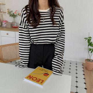 Extra Long-sleeve Oversized Stripe T-shirt