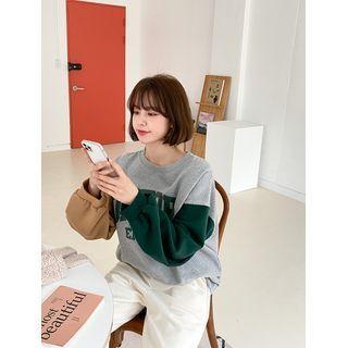 Color-block Letter Print Napped Sweatshirt