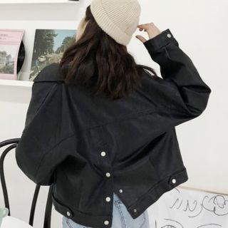 Faux-leather Button Back Jacket