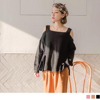 Cold Shoulder Long Sleeve Knit Top