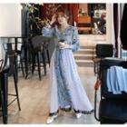Polka-dot Panel Floral Maxi Shirtdress