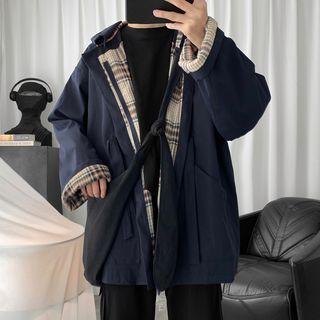 Hooded Check-panel Loose-fit Jacket