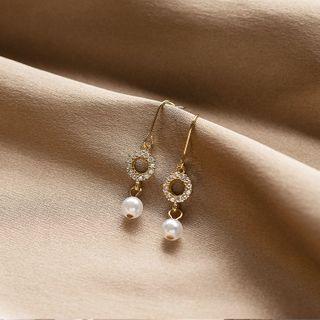 Faux Pearl Rhinestone Dangle Earring 01 - One Size