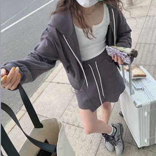 Set: Zip-up Hooded Jacket + Skort