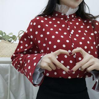 Mesh Panel Dotted Blouse