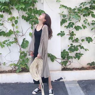 Set: Plain Midi Spaghetti Strap Dress + Long Light Jacket