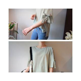 Elbow-sleeve Ribbon-detail T-shirt