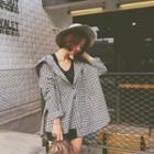 Button-up Plaid Hoodie Gingham - Black & White - One Size