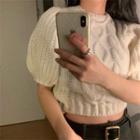 Short-sleeve Cable Knit Crop Top Almond - One Size