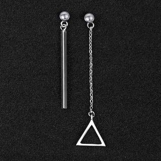 Non-matching 925 Sterling Silver Triangle & Bar Dangle Earring Silver - One Size