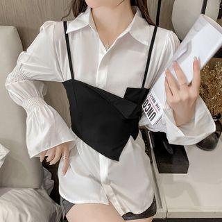 Asymmetrical Cropped Camisole Top / Puff-sleeve Shirt